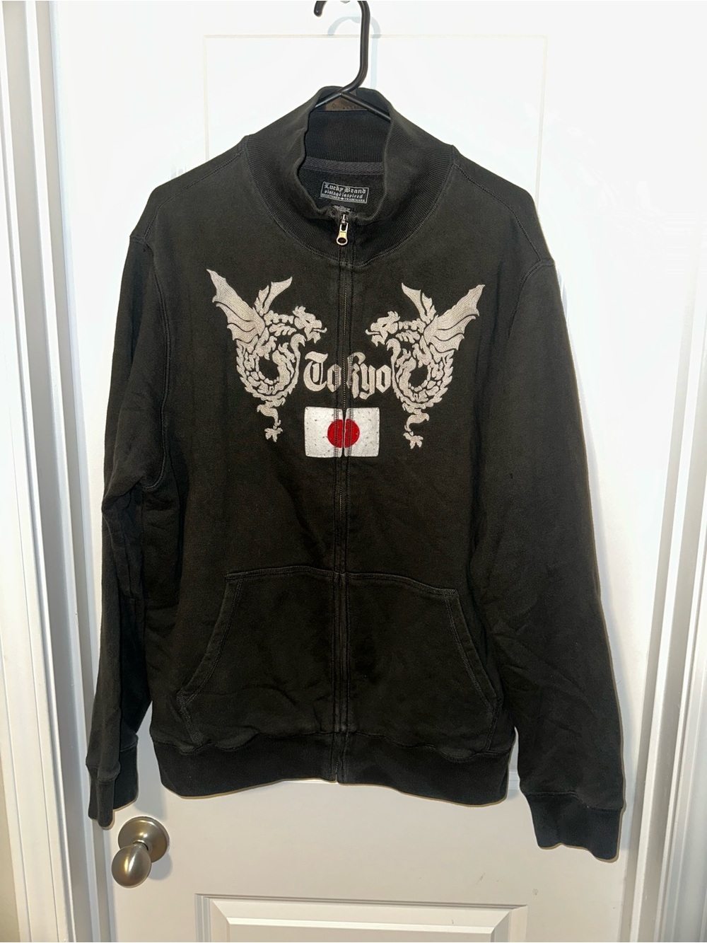 Vintage Lucky Brand Black Full Zip Sweatshirt with Woven Label